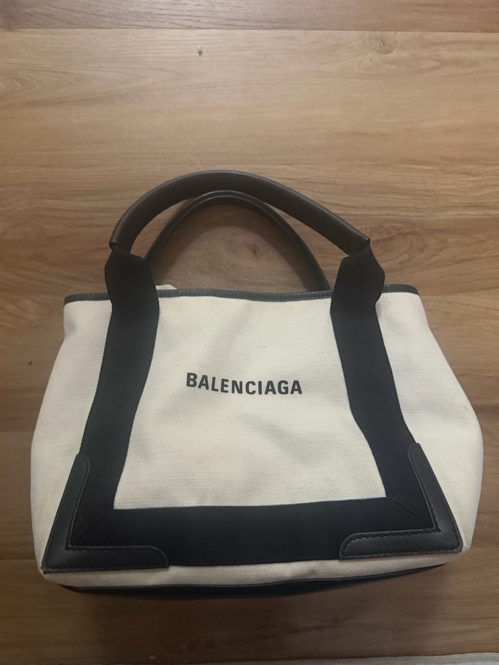 Balenciaga Cream Canvas Tote with Black Trim
